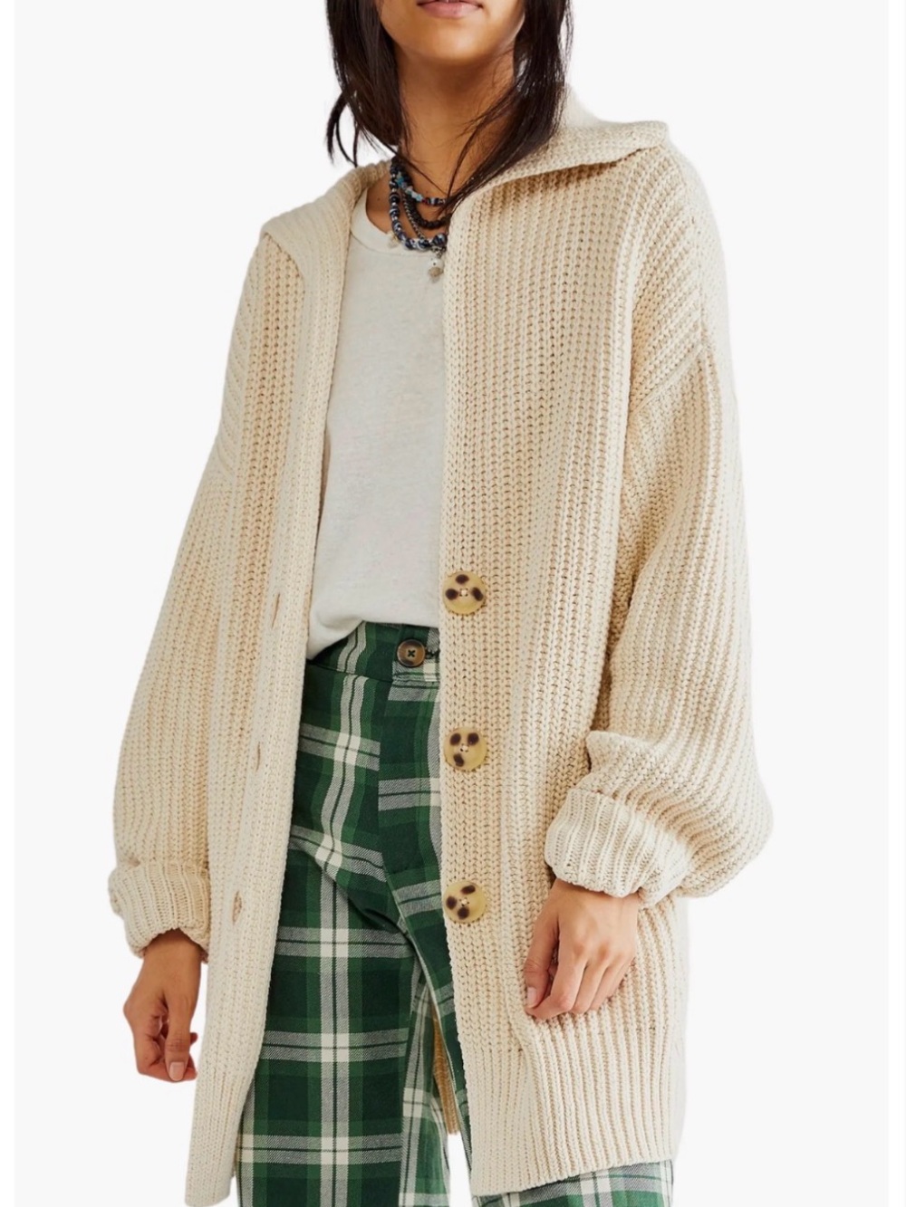 NWT $158 Free People Open Knit Chunky Heavy Button-Front Cardigan M